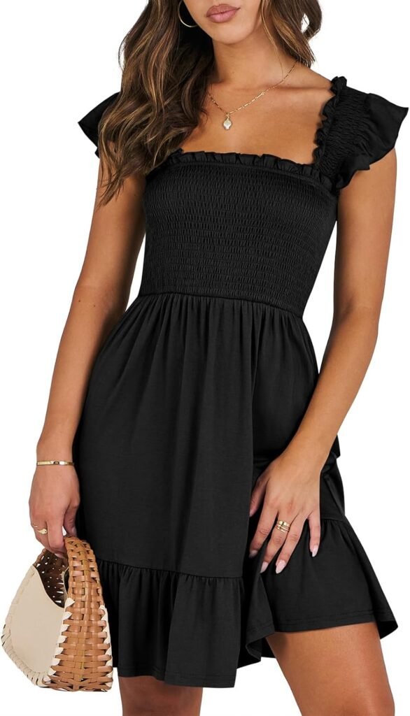 ANRABESS Women’s Summer Casual Sleeveless Square Neck Dress 2025 Smocked Ruffle Backless Boho Beach Cute Teen Short Sundress